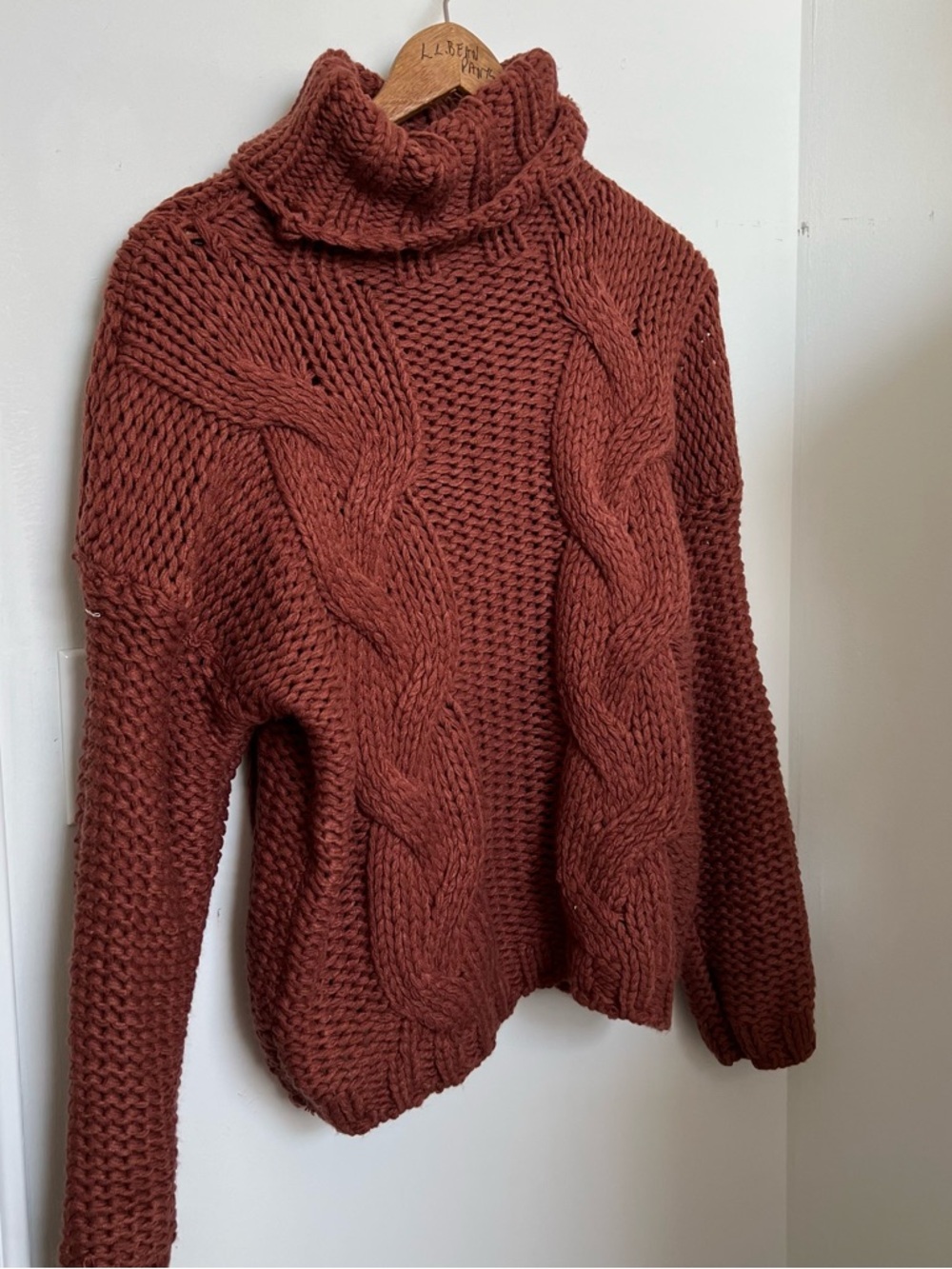 chunky cable knit turtleneck sweater rust cottagecore cozy S - Picture 4 of 7